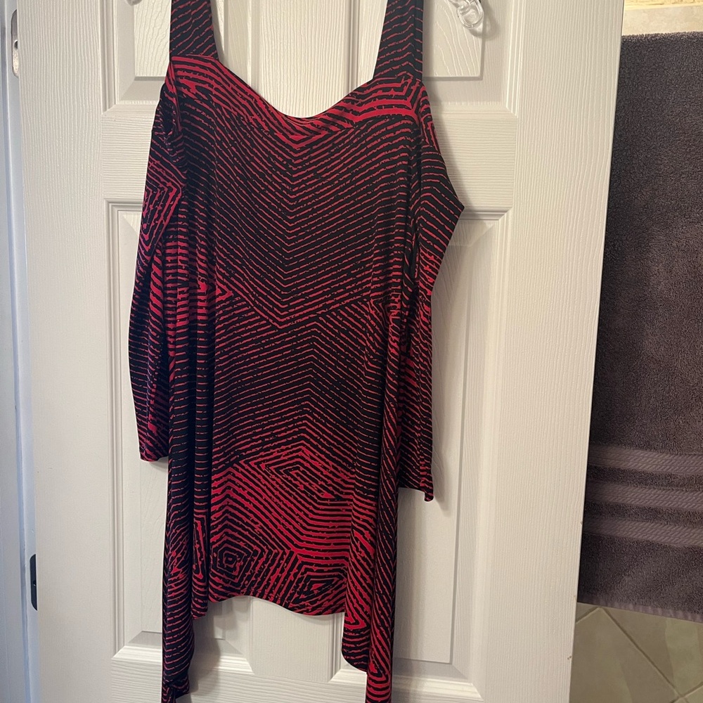 CLARA SUNWOO Asymmetrical Black and Red Spaghetti Strap Sundress